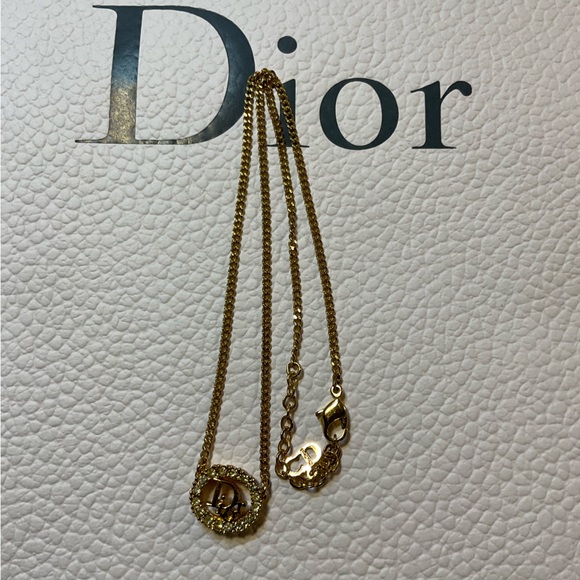 Christian Dior Gold Metal Dior Oval Logo Rhinestones Necklace 15"-17" - Picture 6 of 10